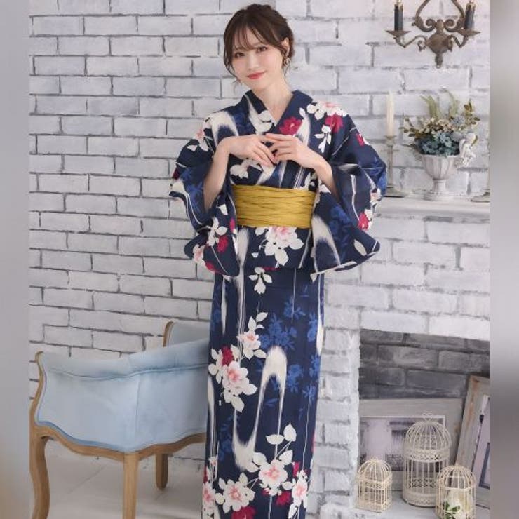 清涼な紺地に揺蕩う水流と艶めく紅椿が魅せるモダン浴衣2点セット(YUKATA) | GRAXIA | 詳細画像7 