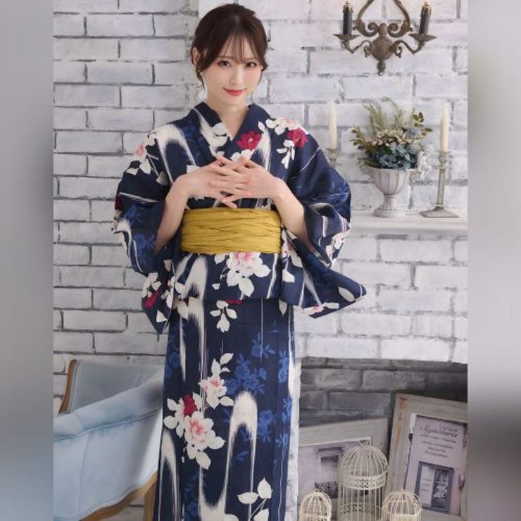 清涼な紺地に揺蕩う水流と艶めく紅椿が魅せるモダン浴衣2点セット(YUKATA) | GRAXIA | 詳細画像9 