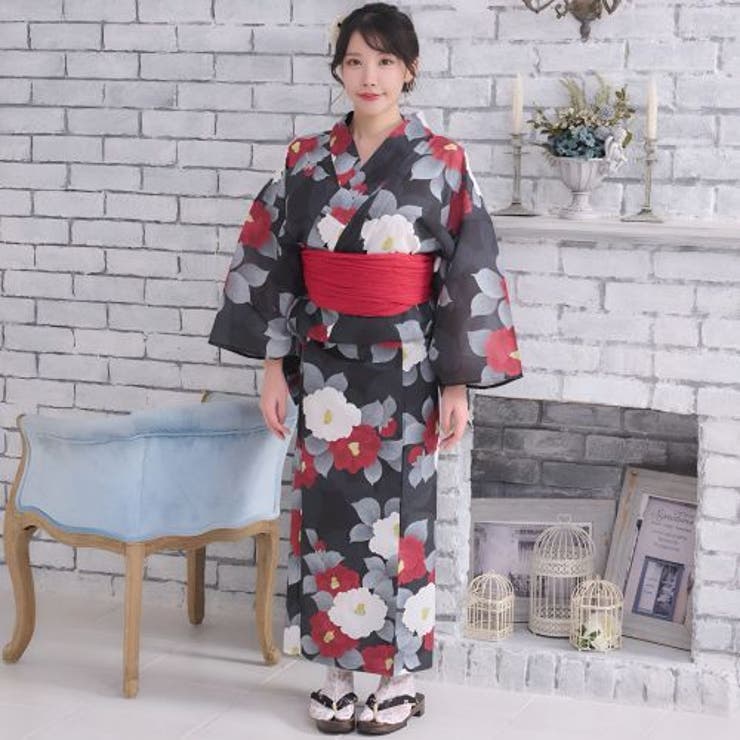 艶やかな漆黒に映える紅白椿とモノトーン葉のアンティーク調浴衣2点セット(YUKA… | GRAXIA | 詳細画像2 