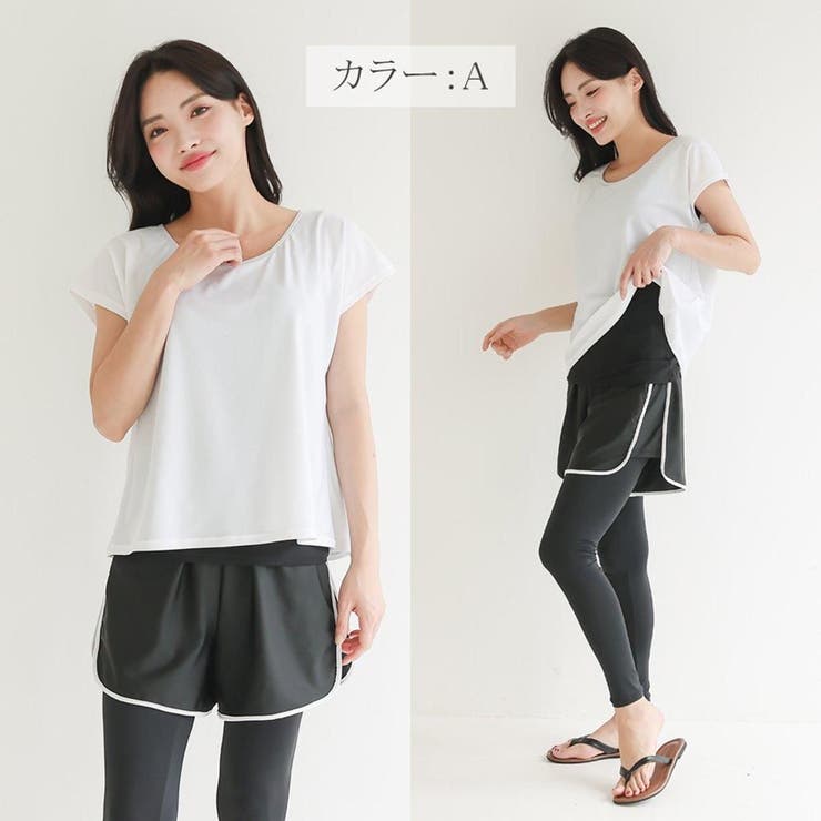 アクティブに動きやすいショーパン一体型レギンスとフレンチスリーブ2点セット(水着… | GRAXIA | 詳細画像10 