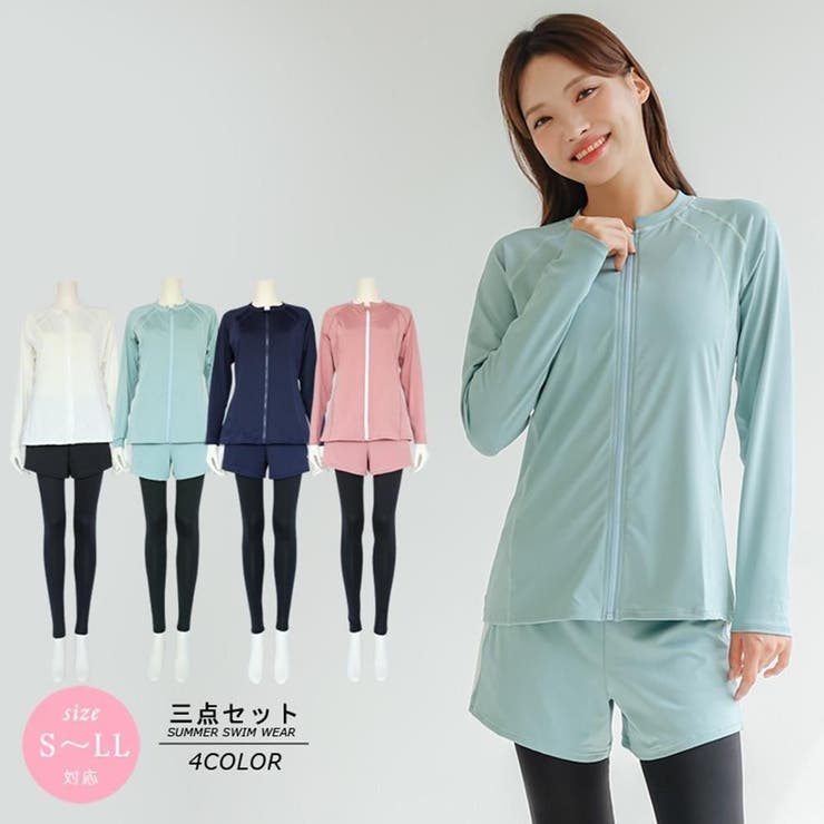 アクセントラインレギンス一体型ショートパンツ3点セット(水着・ラッシュガード) | GRAXIA | 詳細画像3 