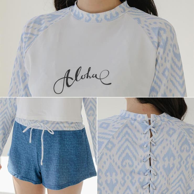 レースアップラッシュガードエスニック柄ホルタービキニ4点セット(水着 体型カバー… | GRAXIA | 詳細画像8 