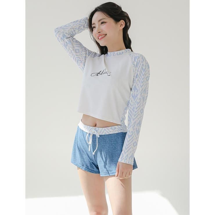 レースアップラッシュガードエスニック柄ホルタービキニ4点セット(水着 体型カバー… | GRAXIA | 詳細画像10 