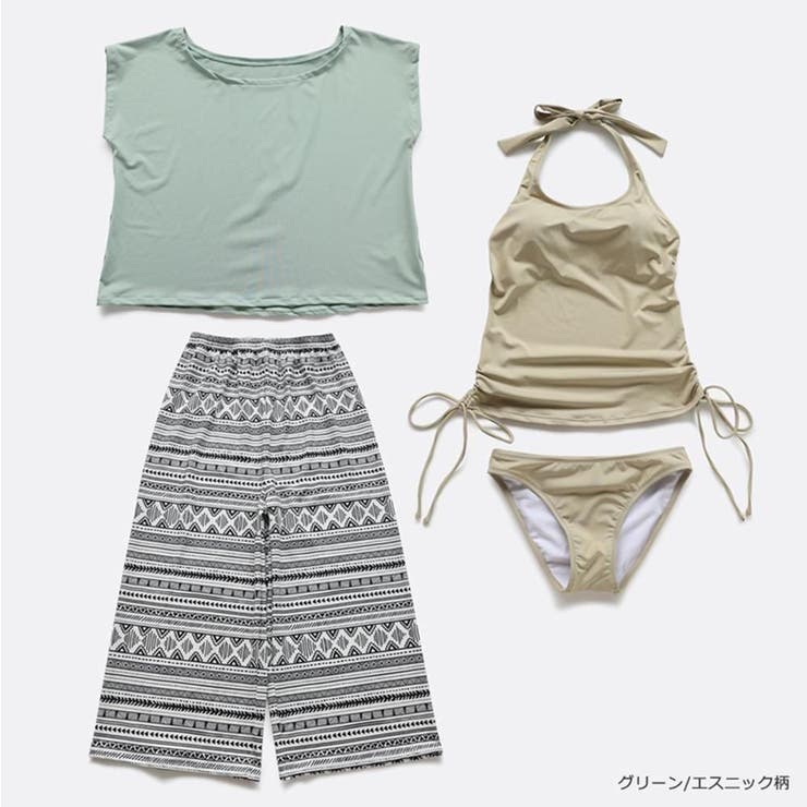 ロングパンツで脚をカバーサイドシャーリングタンキニ4点セット(水着 体型カバー水… | GRAXIA | 詳細画像30 