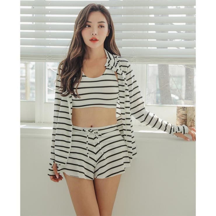 可愛くアクティブなボーダースポブラ体形カバータンキニ4点セット(水着 ラッシュガ… | GRAXIA | 詳細画像13 