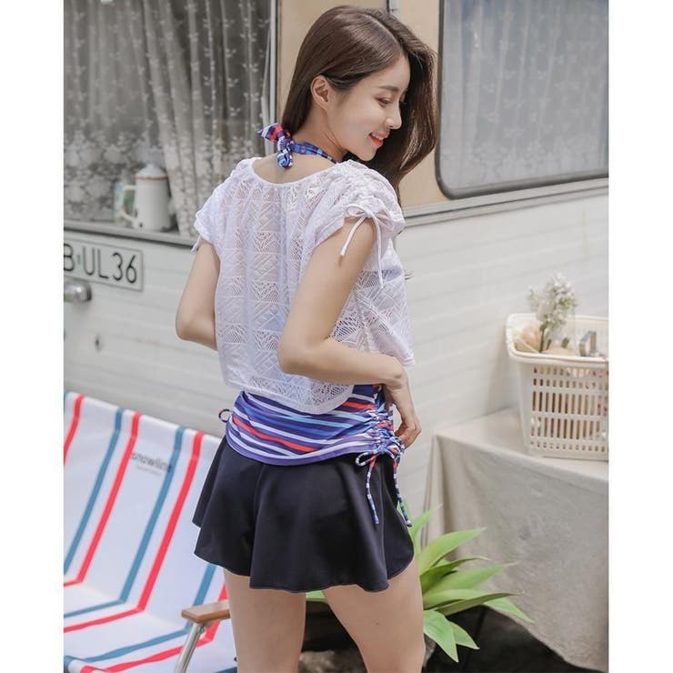 シャーリングデザインがポイントのボーダー体形カバータンキニ4点セット(水着 体型… | GRAXIA | 詳細画像19 