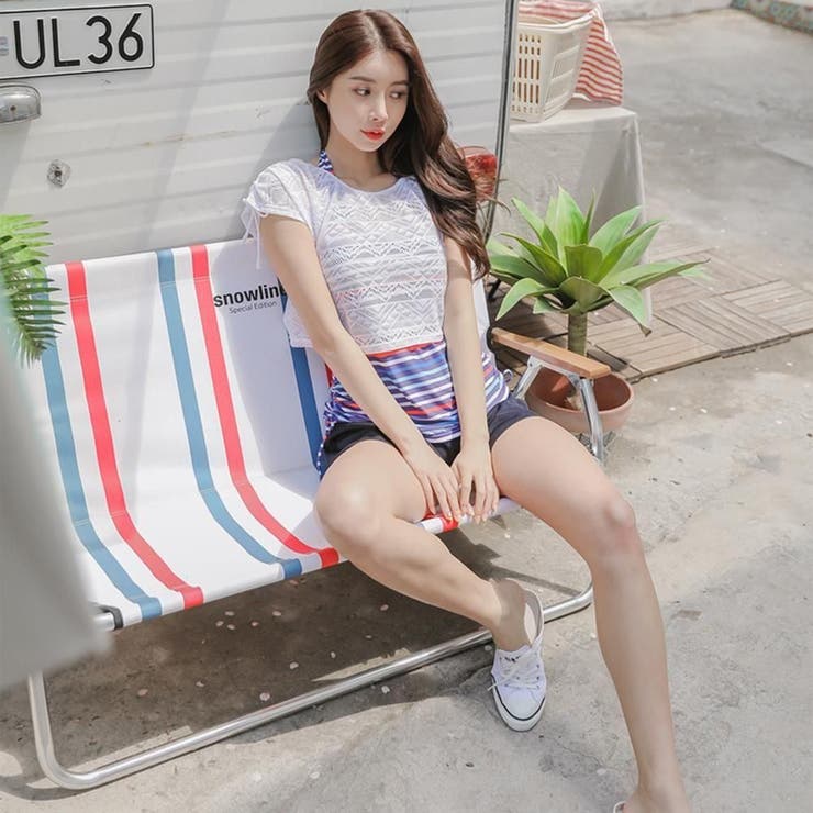 シャーリングデザインがポイントのボーダー体形カバータンキニ4点セット(水着 体型… | GRAXIA | 詳細画像20 