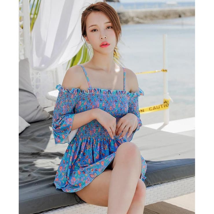 鮮やかなエスニック柄がプールに映えるシャーリング5分袖ワンピ(水着 ワンピース) | GRAXIA | 詳細画像20 