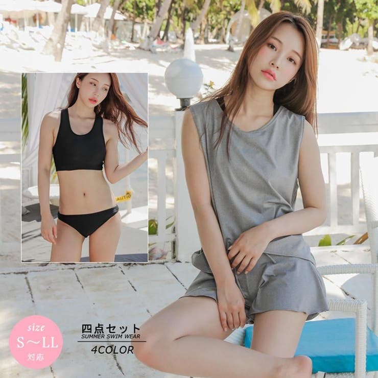 ゆったりノースリーブとショートパンツの体形カバー水着4点セット(水着 体型カバー… | GRAXIA | 詳細画像2 