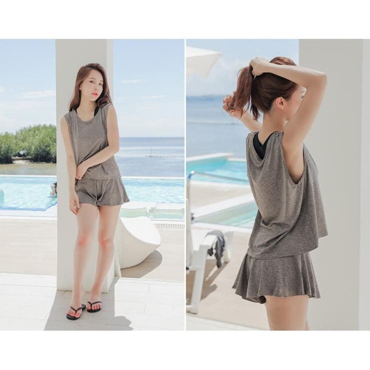 ゆったりノースリーブとショートパンツの体形カバー水着4点セット(水着 体型カバー… | GRAXIA | 詳細画像7 