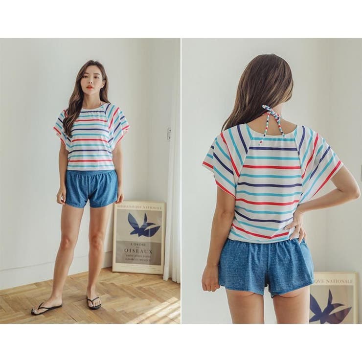 クロスデザインがポイントのボーダー体形カバー水着4点セット(水着 体型カバー水着… | GRAXIA | 詳細画像16 