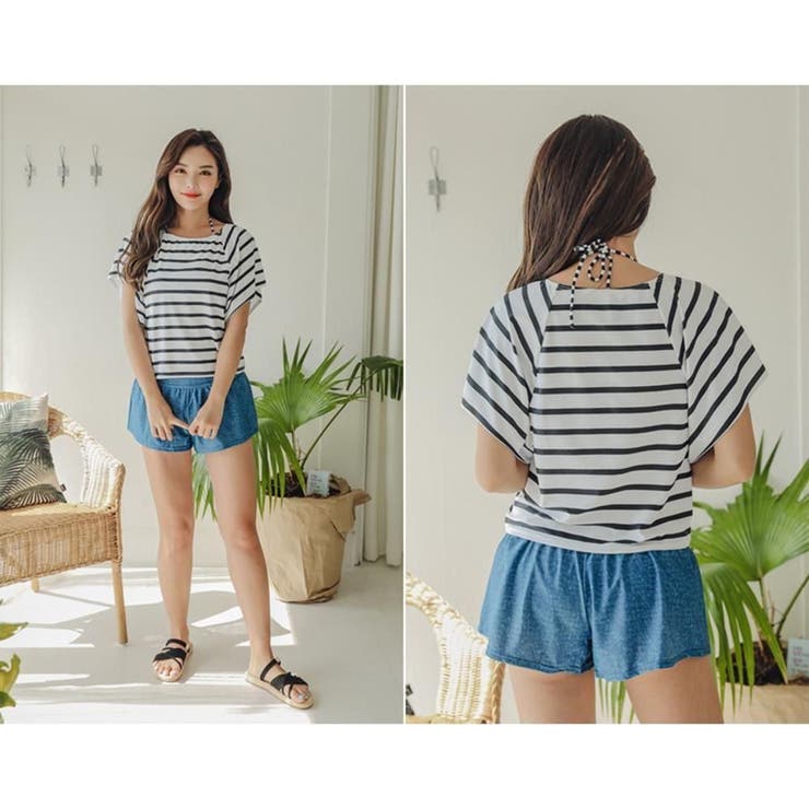 クロスデザインがポイントのボーダー体形カバー水着4点セット(水着 体型カバー水着… | GRAXIA | 詳細画像21 