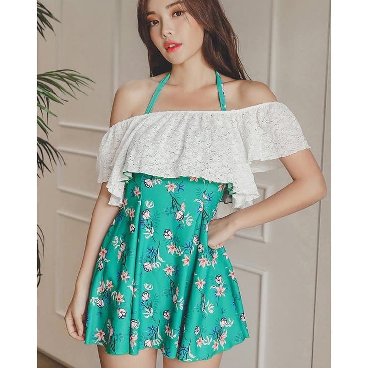 ビビッドなカラーが目を惹く花柄フリルワンピース体形カバー水着3点セット(水着 体… | GRAXIA | 詳細画像14 