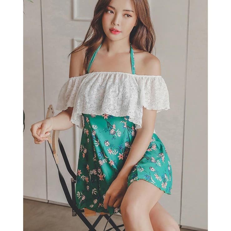 ビビッドなカラーが目を惹く花柄フリルワンピース体形カバー水着3点セット(水着 体… | GRAXIA | 詳細画像15 