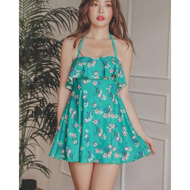 ビビッドなカラーが目を惹く花柄フリルワンピース体形カバー水着3点セット(水着 体… | GRAXIA | 詳細画像16 