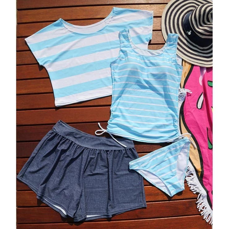 爽やかなマリンボーダーが海辺に映える体形カバータンキニ水着4点セット(水着 体型… | GRAXIA | 詳細画像27 