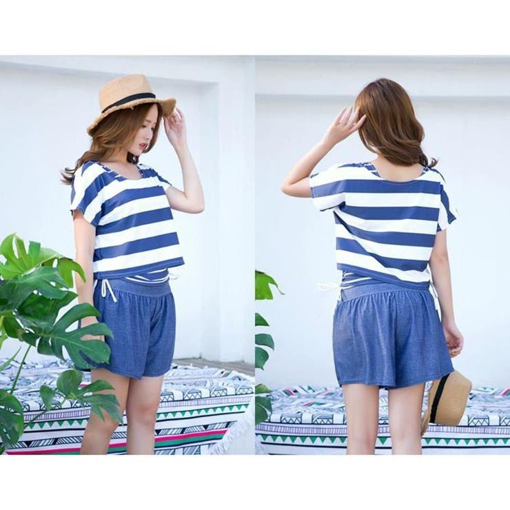 爽やかなマリンボーダーが海辺に映える体形カバータンキニ水着4点セット(水着 体型… | GRAXIA | 詳細画像7 