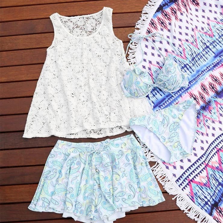 レースの透け感がフェミニンなペイズリー柄ビキニ4点セット(水着 体型カバー水着) | GRAXIA | 詳細画像29 