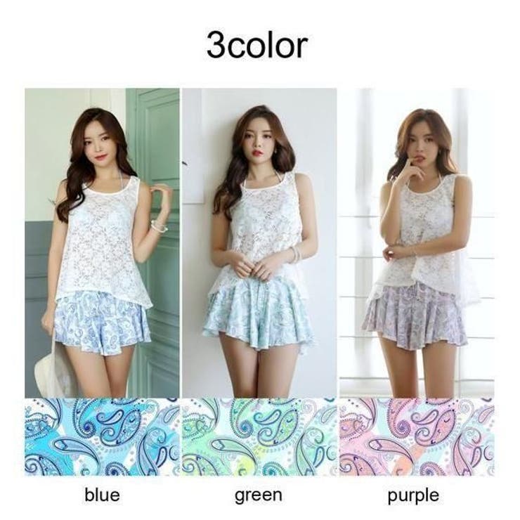 レースの透け感がフェミニンなペイズリー柄ビキニ4点セット(水着 体型カバー水着) | GRAXIA | 詳細画像4 