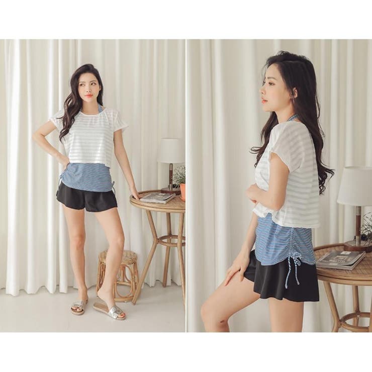 サイドシャーリングボーダータンキニ水着4点セット(水着・体型カバー水着) | GRAXIA | 詳細画像11 