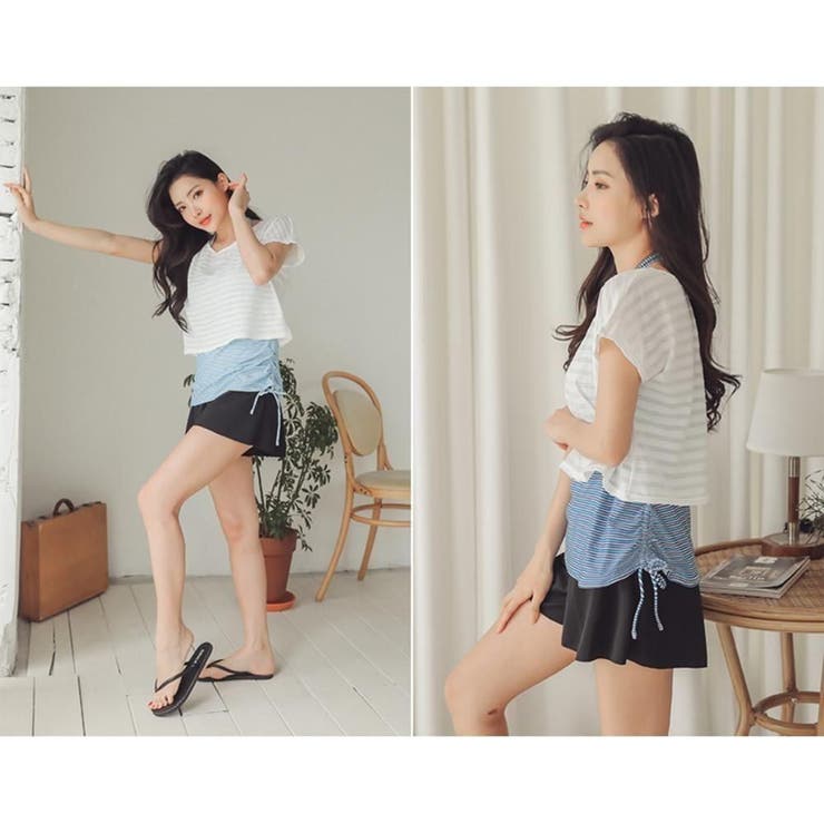 サイドシャーリングボーダータンキニ水着4点セット(水着・体型カバー水着) | GRAXIA | 詳細画像18 