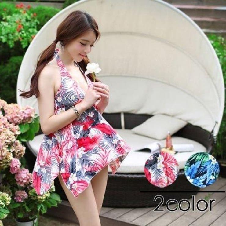 ボタニカル柄チュニック付きホルターネックビキニ3点セット(水着 体型カバー水着) | GRAXIA | 詳細画像2 