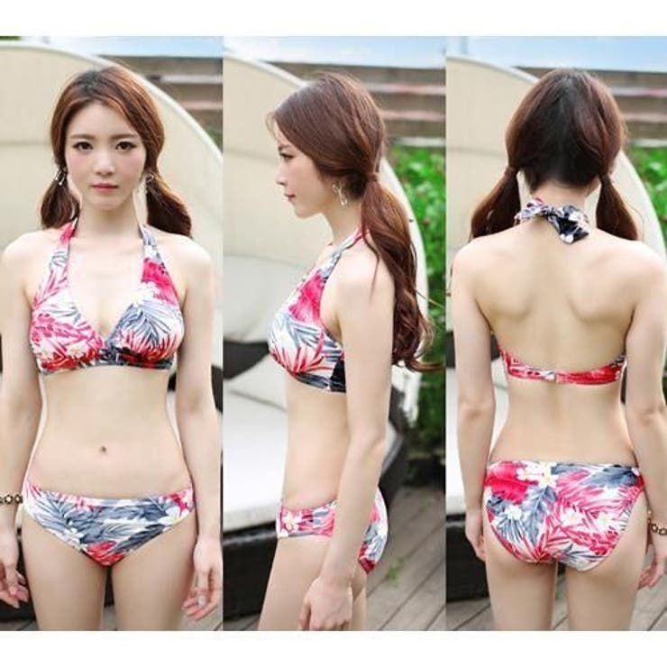 ボタニカル柄チュニック付きホルターネックビキニ3点セット(水着 体型カバー水着) | GRAXIA | 詳細画像4 