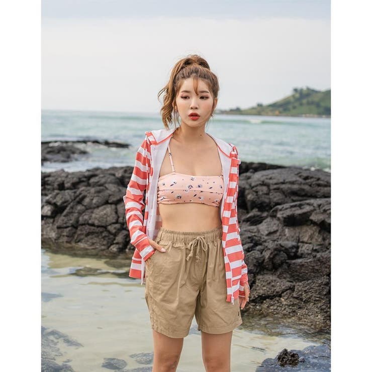 マリンボーダー柄フード付きラッシュガード(水着・ラッシュ マリンボーダー柄フード付きラッシュガード(水着・ラッシュ