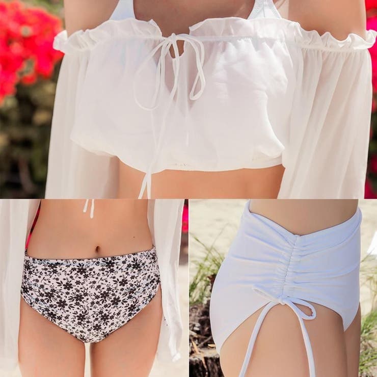 オフショルトップスが二の腕をフェミニンにカバービキニ3点セット(水着・ビキニ) | GRAXIA | 詳細画像6 