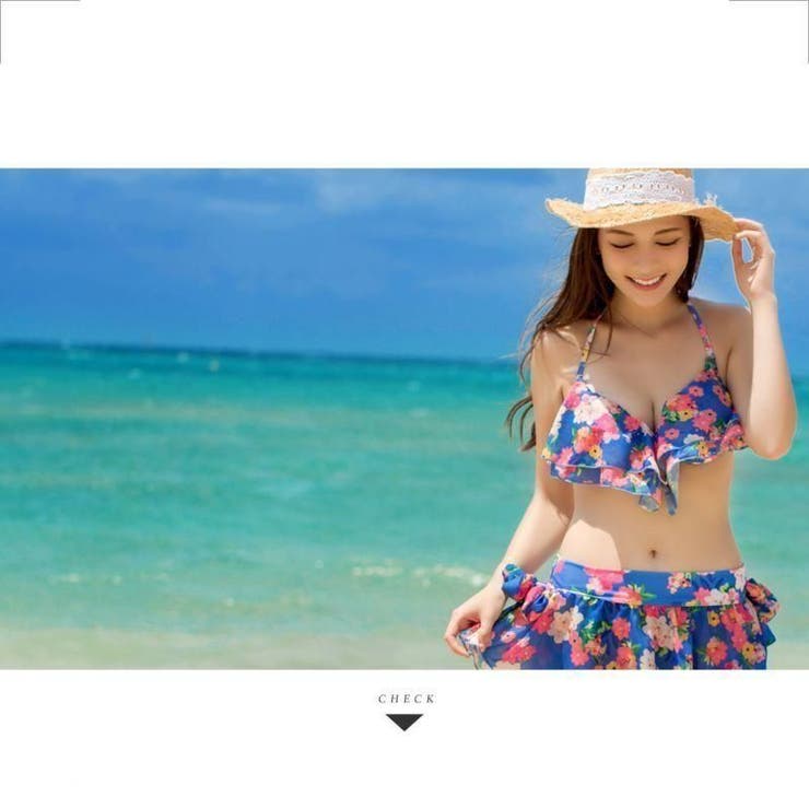 花柄シフォンのビキニ3点セット(水着・ビキニ)[品番 花柄シフォンのビキニ3点セット(水着・ビキニ)[品番
