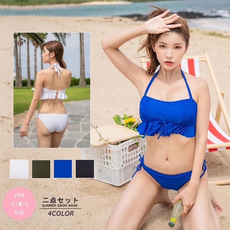 シャーリングとリボンがアクセントのビスチェ風ビキニ2点セット(水着・ビキニ) | GRAXIA | 詳細画像3 