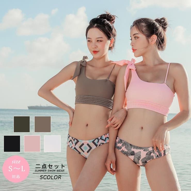 無地ショルダーリボン×サイドシャーリングパンツビキニ2点セット(水着・ビキニ) | GRAXIA | 詳細画像3 