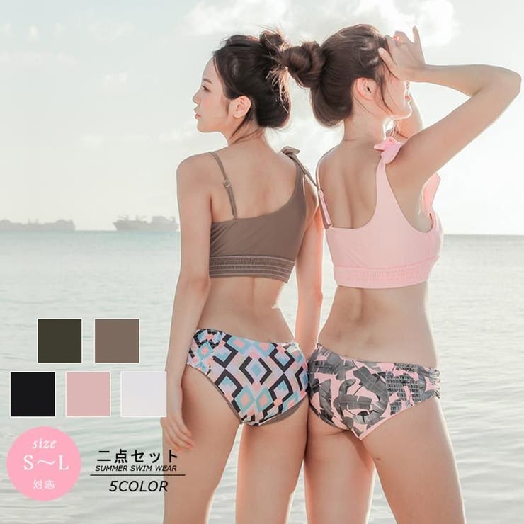 無地ショルダーリボン×サイドシャーリングパンツビキニ2点セット(水着・ビキニ) | GRAXIA | 詳細画像4 