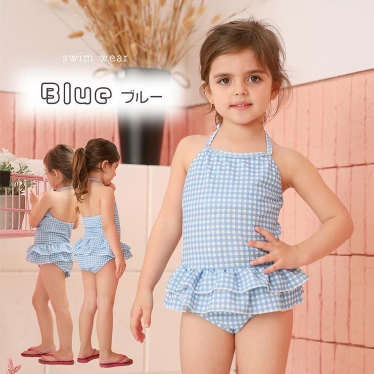 ギンガムチェック柄二段フリルワンピースKIDSキッズ子供用水着