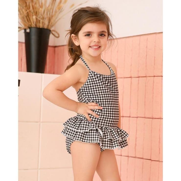 ギンガムチェック柄二段フリルワンピースKIDSキッズ子供用水着