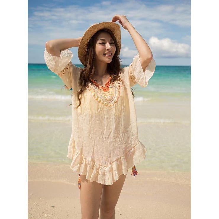 カラフルポンポンエスニックチュニック体形カバーウェア(水着 カバーアップウェア) | GRAXIA | 詳細画像26 