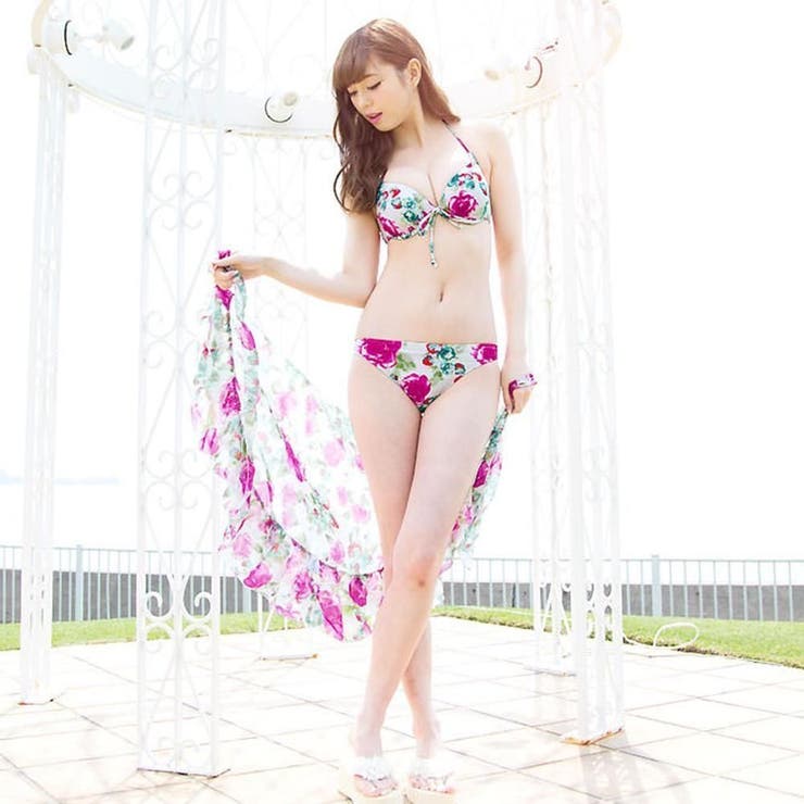 ローズ柄パレオ付きビキニ3点セット(水着・ビキニ)[品番：GXAW0004107