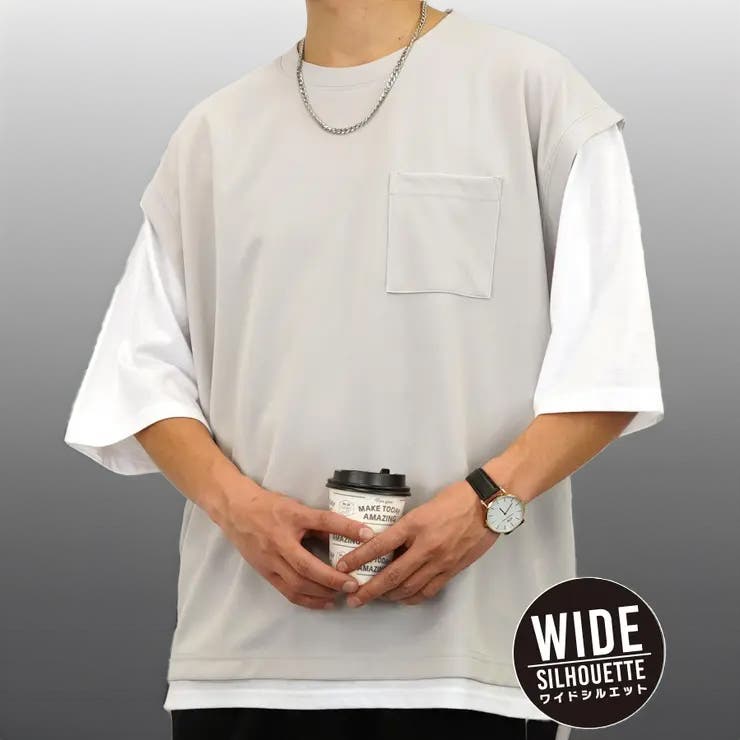 オーバーサイズ】ベスト風 Tシャツ半袖 ジョーゼット #無地 T