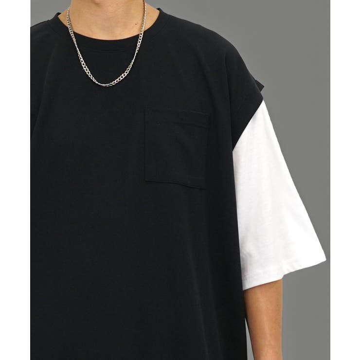 【ｵｰﾊﾞｰｻｲｽﾞ】ベスト風　Tシャツ半袖