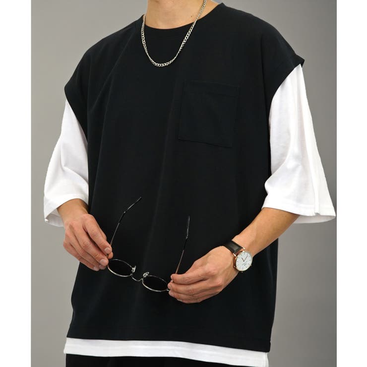 オーバーサイズ】ベスト風 Tシャツ半袖 ジョーゼット #無地 T