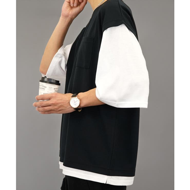 オーバーサイズ】ベスト風 Tシャツ半袖 ジョーゼット #無地 T