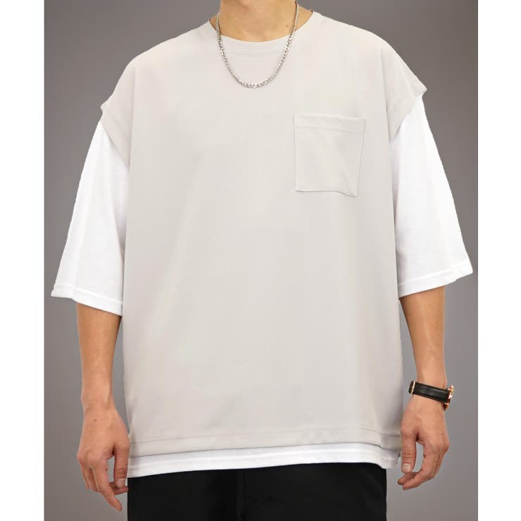 お歳暮ならオンライン オーバーサイズ】ベスト風 Tシャツ半袖 ジョーゼット #無地 T トップス