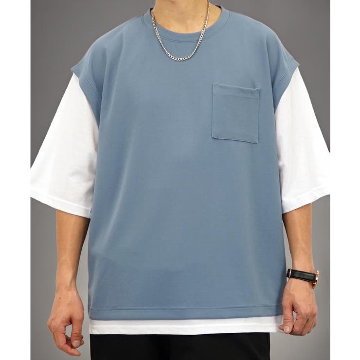 【ｵｰﾊﾞｰｻｲｽﾞ】ベスト風　Tシャツ半袖