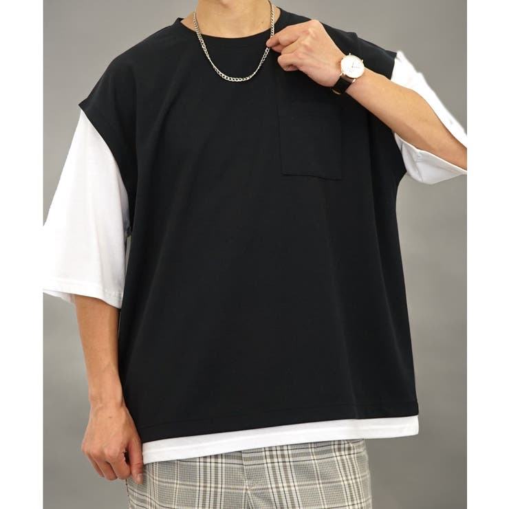【ｵｰﾊﾞｰｻｲｽﾞ】ベスト風　Tシャツ半袖