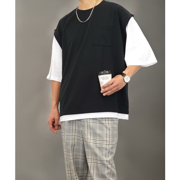 【ｵｰﾊﾞｰｻｲｽﾞ】ベスト風　Tシャツ半袖