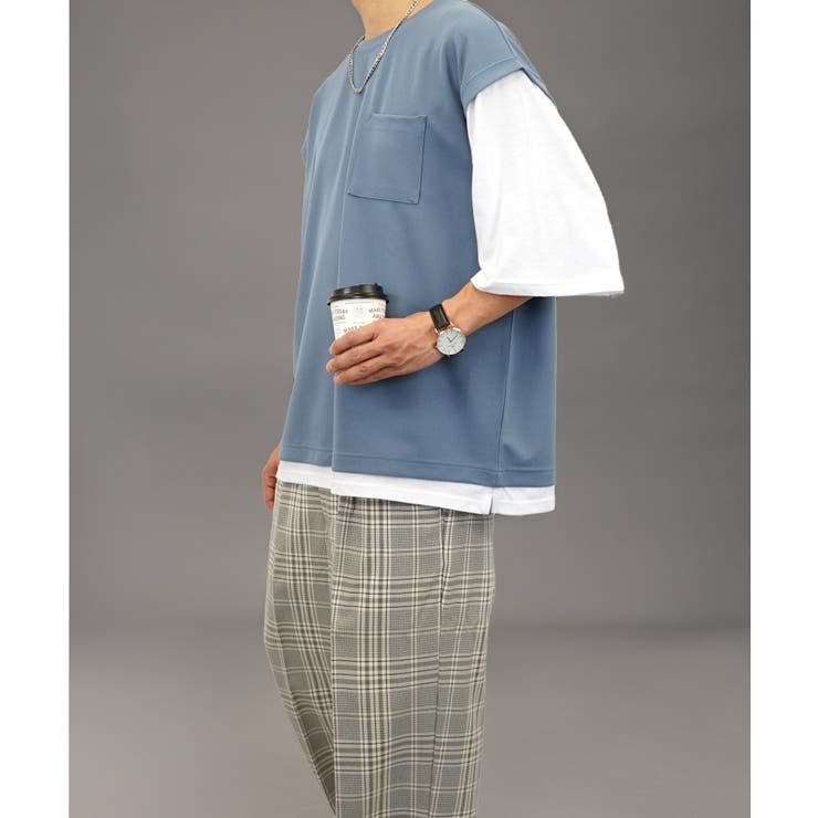 オーバーサイズ】ベスト風 Tシャツ半袖 ジョーゼット #無地 T
