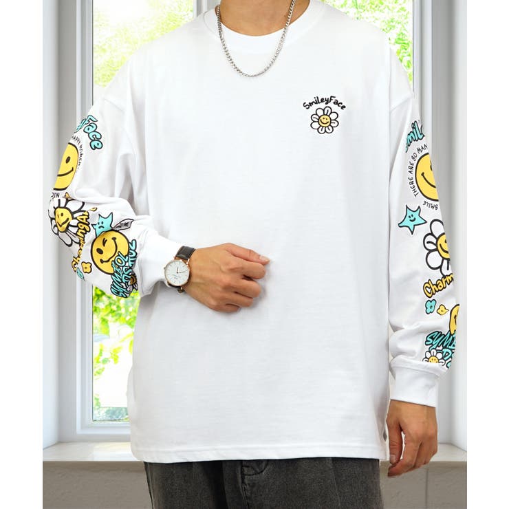 【ｵｰﾊﾞｰｻｲｽﾞ】【SMILEY FACE】ヘビーウェイト ロンT 長袖 #グラフィック #キャラ
