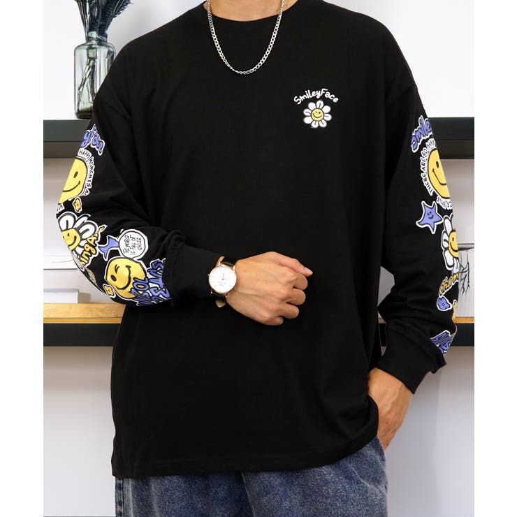 【ｵｰﾊﾞｰｻｲｽﾞ】【SMILEY FACE】ヘビーウェイト ロンT 長袖 #グラフィック #キャラ