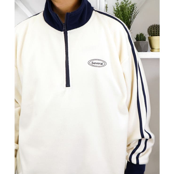 【ｵｰﾊﾞｰｻｲｽﾞ】 サイドライン ハーフジップ フリース プルオーバー #ライン #ハイネック #トラック #ジャージ