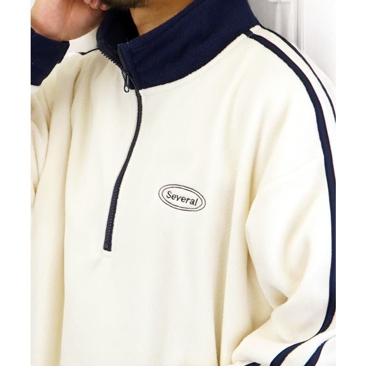 【ｵｰﾊﾞｰｻｲｽﾞ】 サイドライン ハーフジップ フリース プルオーバー #ライン #ハイネック #トラック #ジャージ